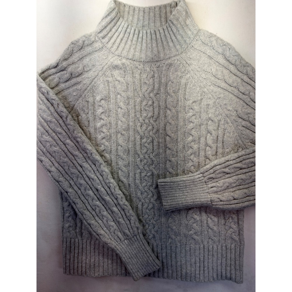 Joie Gray Cable Knit Mock Neck Sweater Womens Medium Raglan Pullover Soft Light